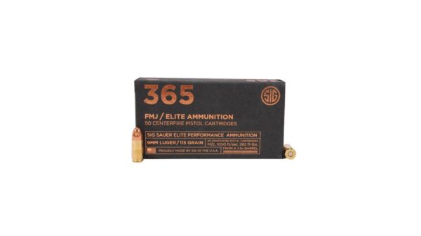 Sig Sauer Elite Ball P365 9mm Luger 115 grain Full Metal Jacket Brass Cased