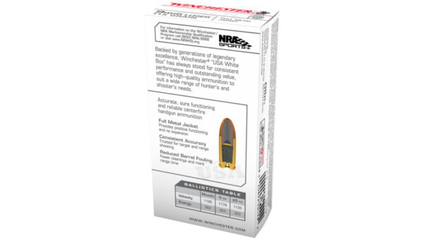 Winchester USA HANDGUN 9mm Luger 115 grain Full Metal Jacket Brass Cased - Image 2