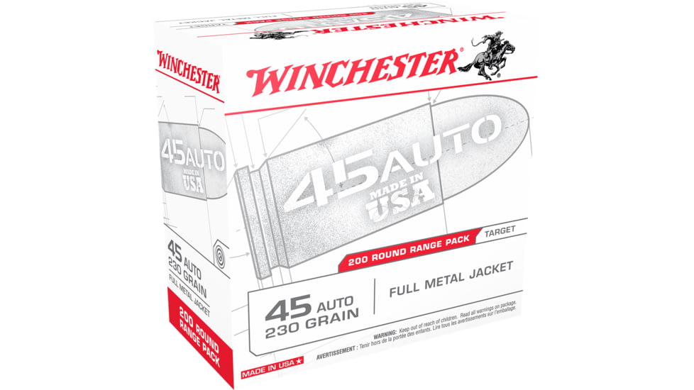 Winchester USA HANDGUN .45 ACP 230 grain Full Metal Jacket Brass Cased - Image 2